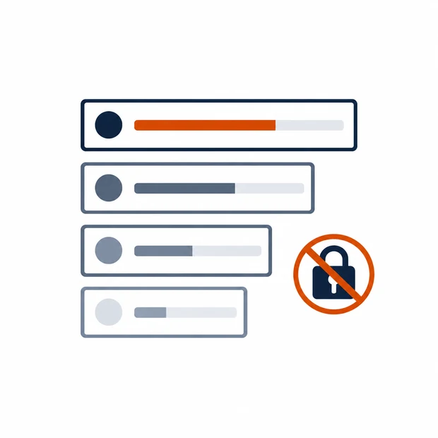 A ranked stack of carrier cards beside a crossed-out padlock